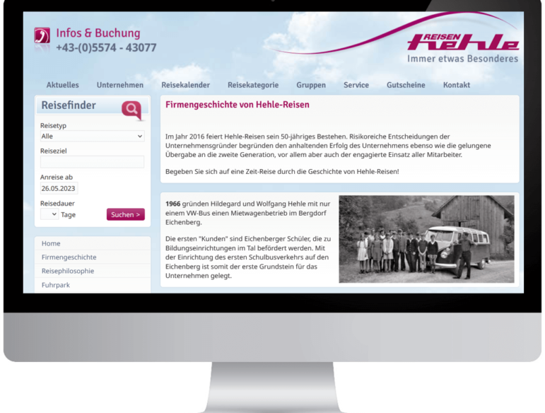 Hehle Reisen Website Firmengeschichte